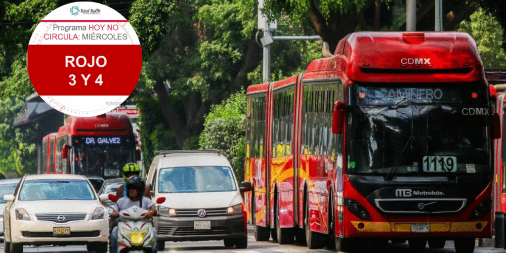 Miércoles en casa El Hoy No Circula restringe autos con engomado rojo y placas terminadas en 3 y 4
