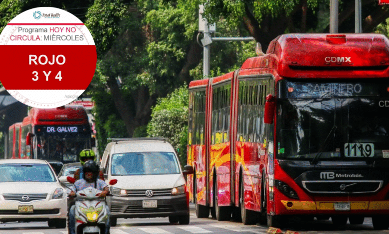 Miércoles en casa El Hoy No Circula restringe autos con engomado rojo y placas terminadas en 3 y 4