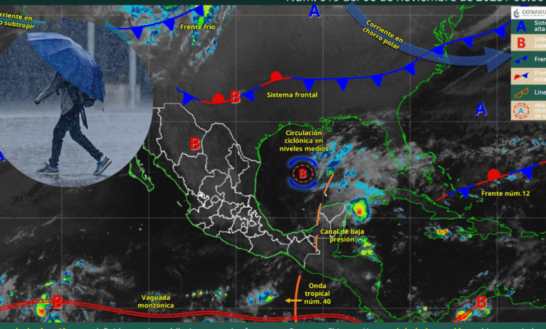 Onda Tropical 40 y canales de baja presión causarán lluvias fuertes en el sureste y la Península de Yucatán