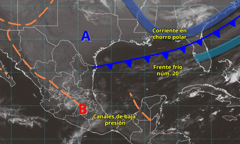 Para hoy, el frente frío núm. 20 se extenderá sobre el noreste de México, ocasionará fuertes rachas de viento en Coahuila, Nuevo León y Tamaulipas.